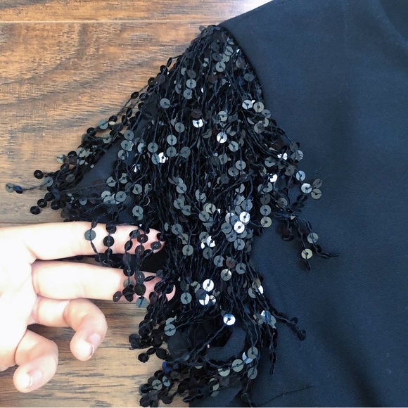 Kate Spade • Sequin Fringe Swing Dress black cap sleeve mini a-line cocktail - Picture 6 of 13
